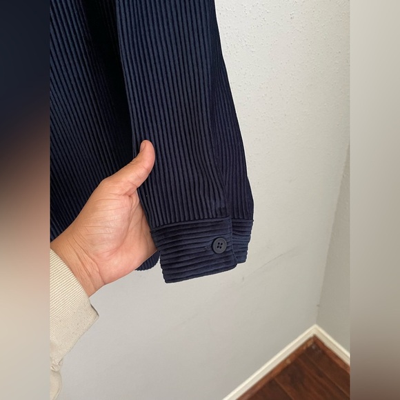 Zara Men's Dark Blue Pinstripe Shirt Jacket corduroy velvet Medium - Picture 5 of 8